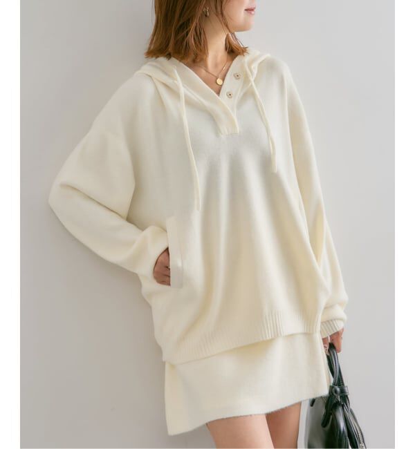 U by SPICK&SPAN「FLUFFYボタンアップフーディー」|ニット・セーター|ホワイト