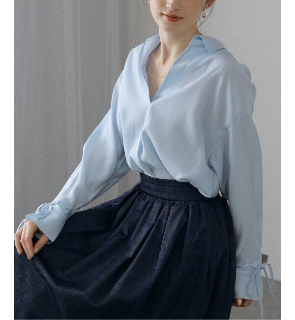  「【洗える】スキッパーオータムシャツ」|シャツ・ブラウス|サックスブルー B