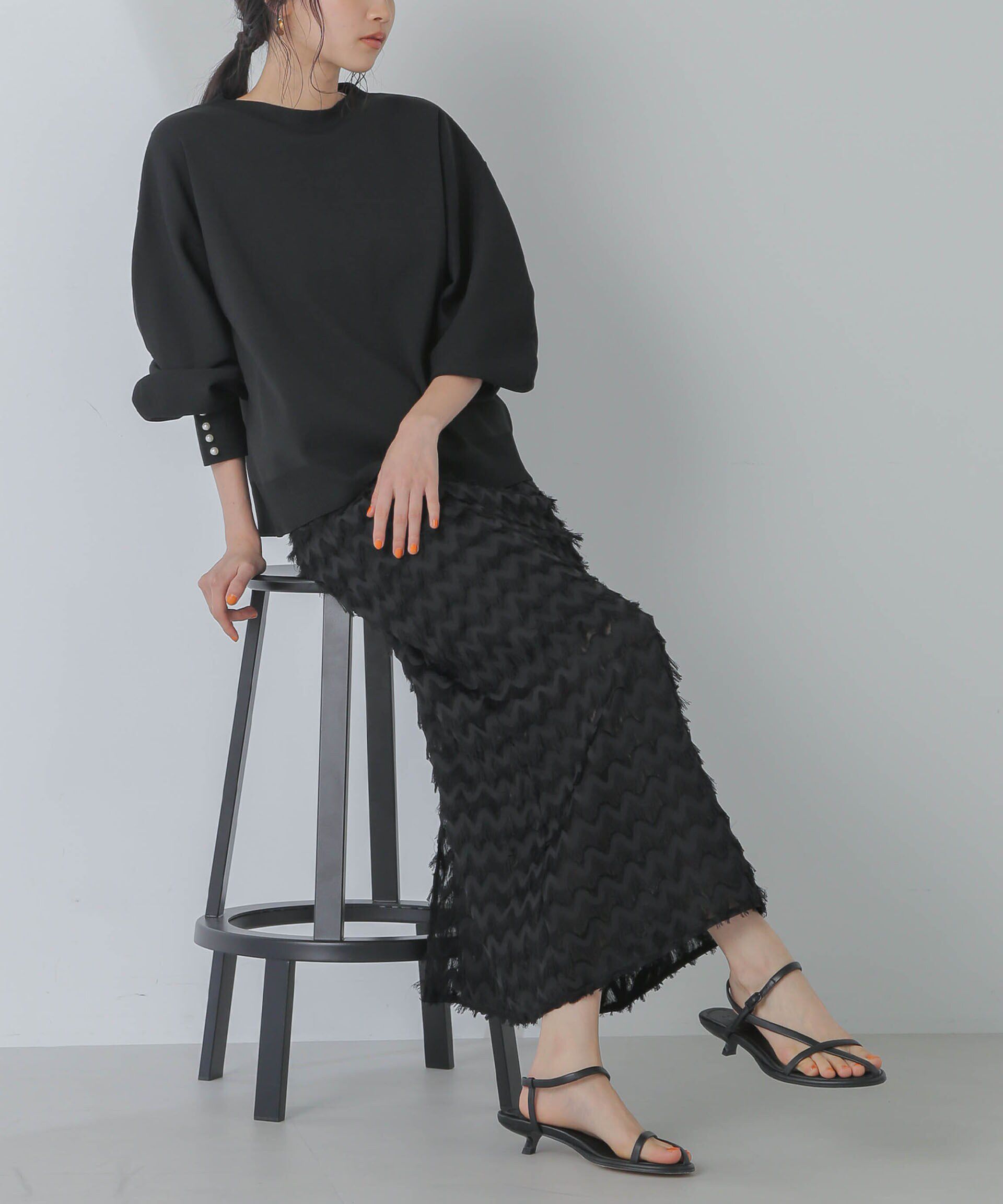 nano･universe「シャギーナロースカート」|スカート|ブラック