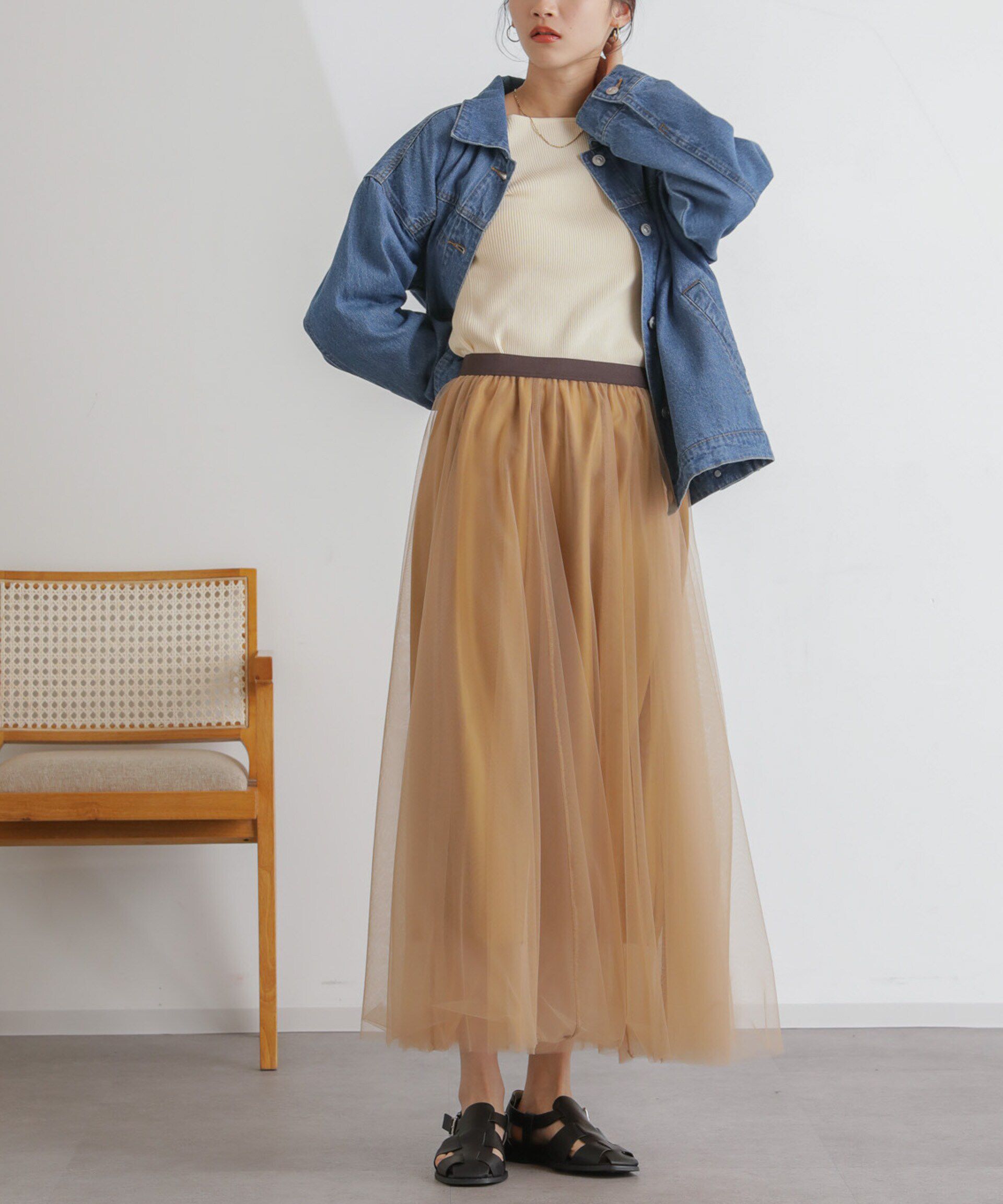 nano･universe「2wayレイヤードチュールスカート」|スカート|キャメル4