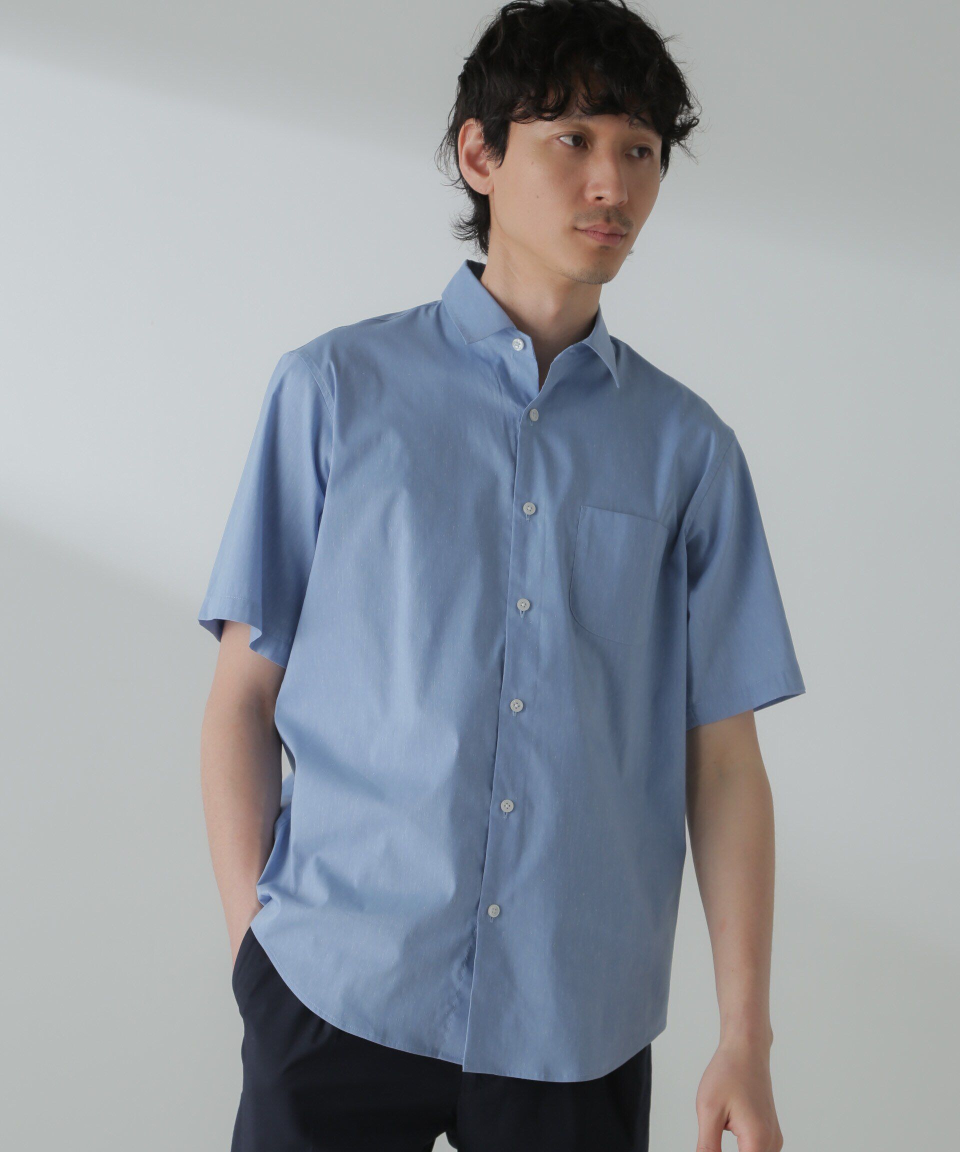 nano･universe「「ICE FLOW LINEN」レギュラーカラーシャツ 半袖」|シャツ・ブラウス|サックス5