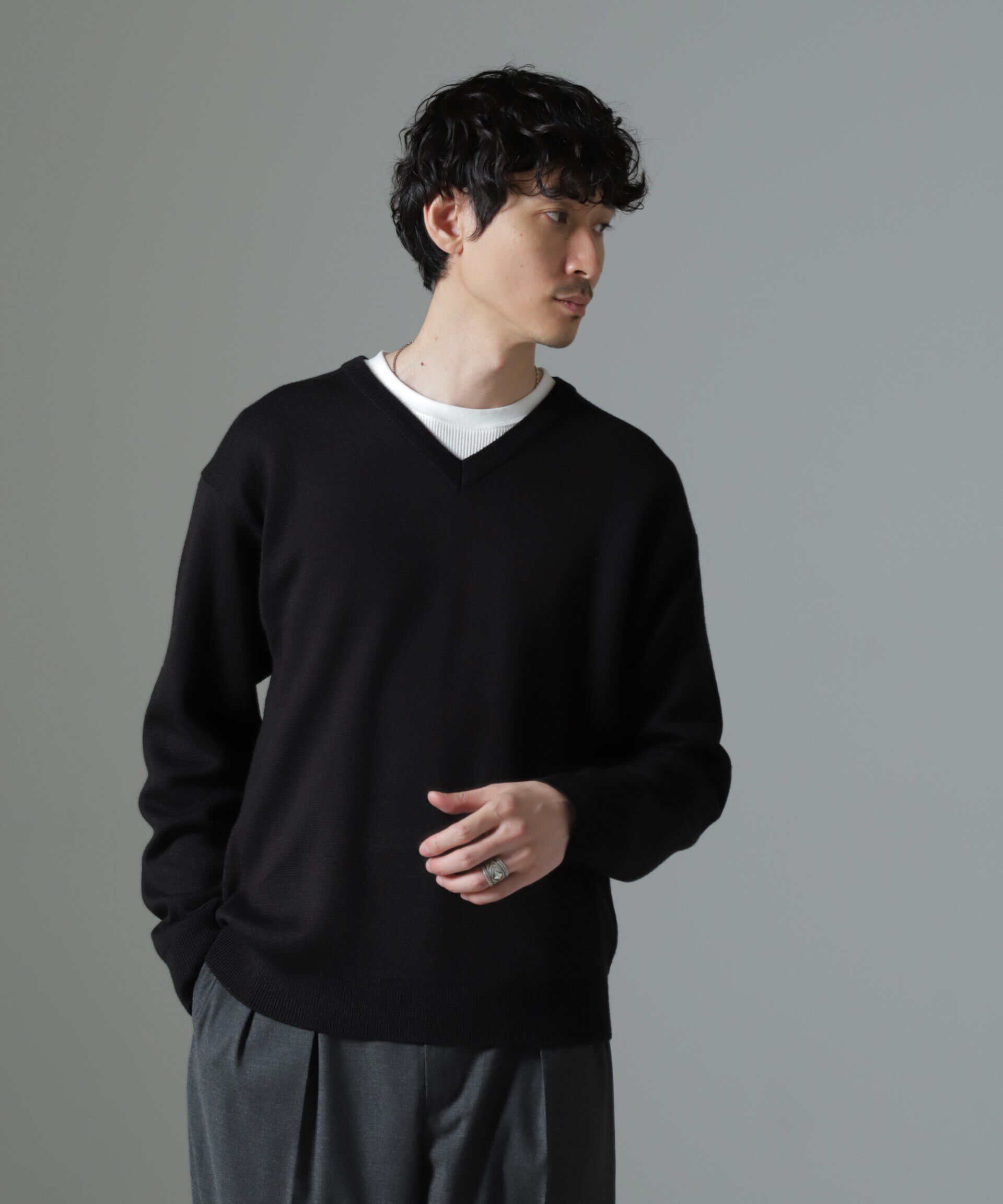 nano･universe「タスマニアミックス ミラノリブリラックスＶネックニット」|ニット・セーター|