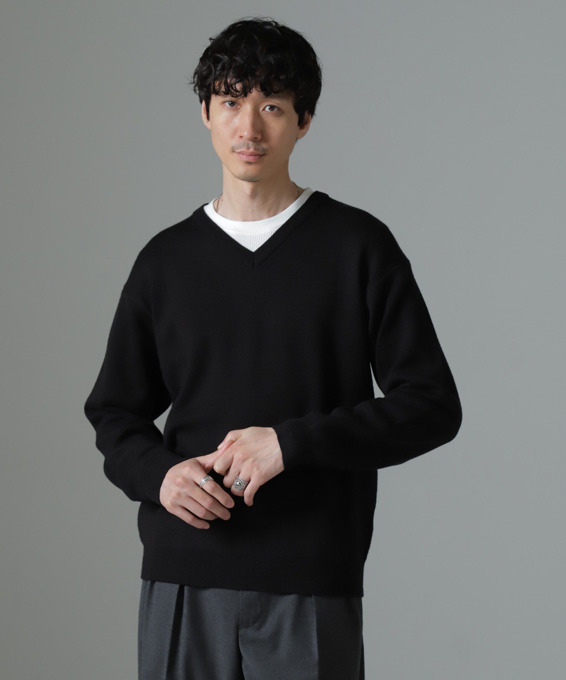 nano･universe「タスマニアミックス ミラノリブリラックスＶネックニット」|ニット・セーター|