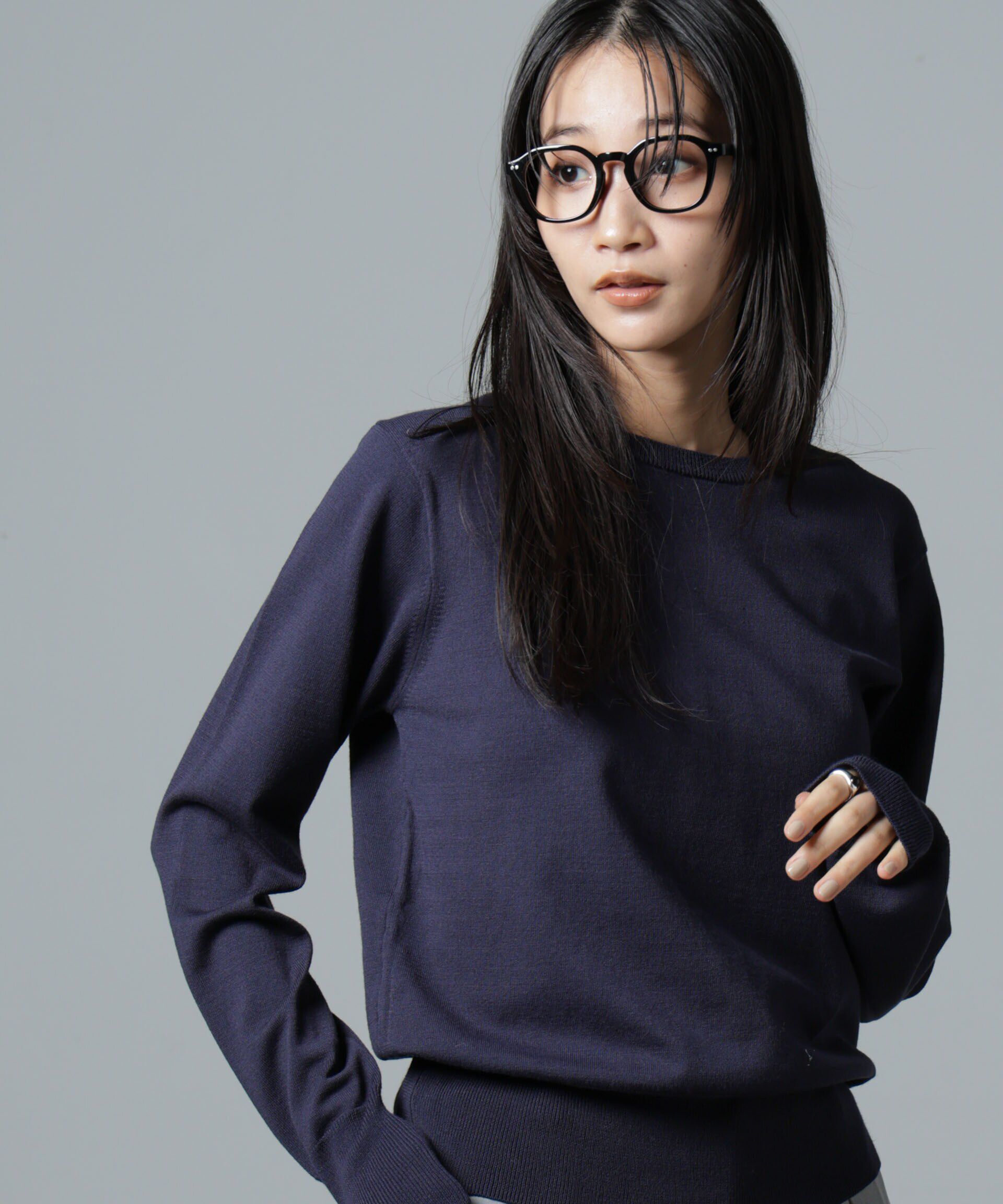 nano･universe「洗濯機洗可バンブーレーヨンニットプルオーバー」|ニット・セーター|ネイビー