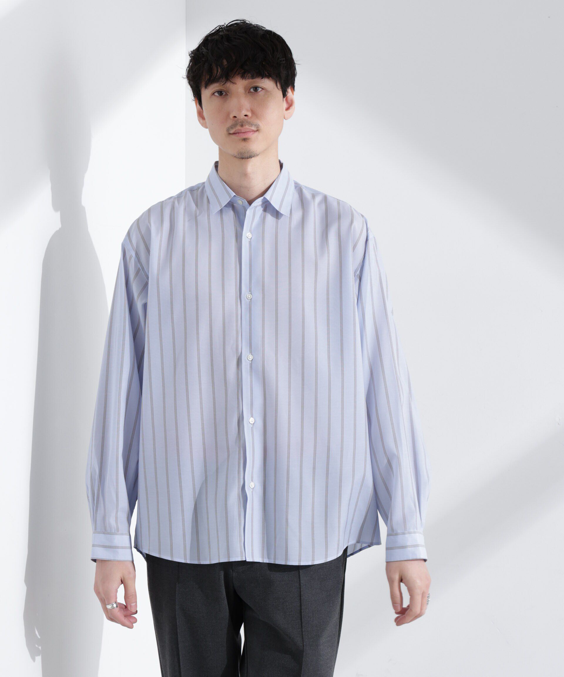 nano･universe「「大人のワイドシャツ」レギュラーカラー ストライプ 長袖」|シャツ・ブラウス|サックス5