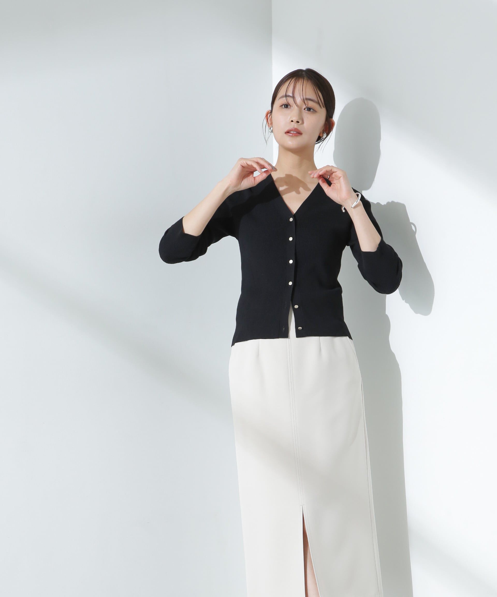 nano･universe「ウォッシャブルハイツイストVネックリブカーディガン」|ニット・セーター|