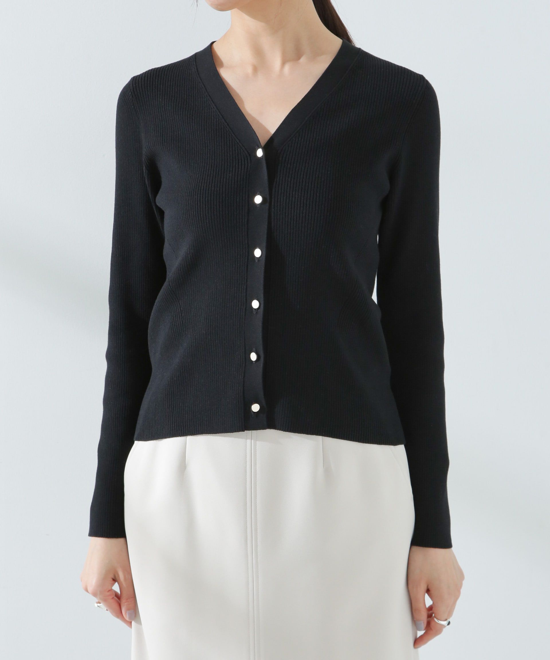 nano･universe「ウォッシャブルハイツイストVネックリブカーディガン」|ニット・セーター|