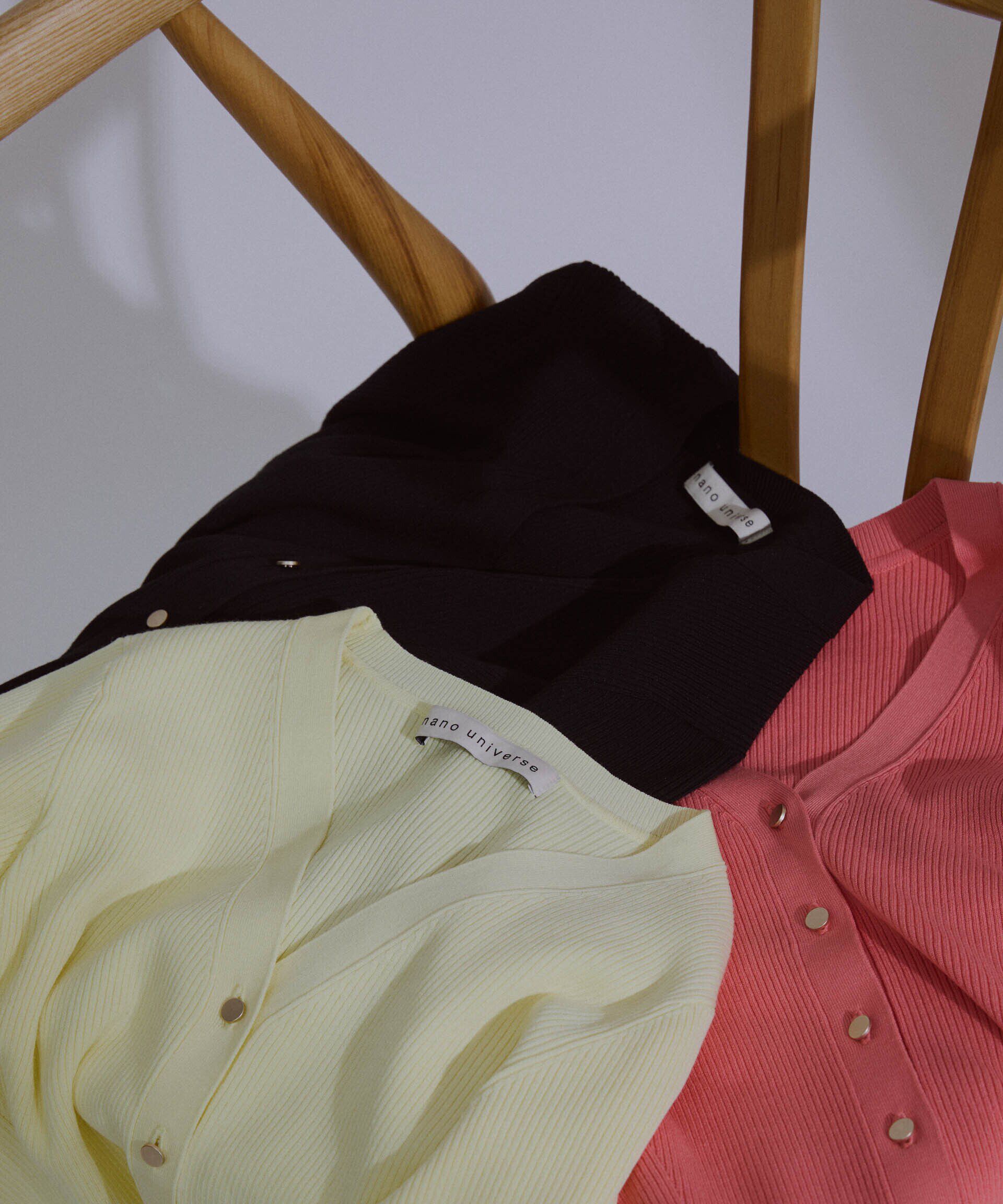 nano･universe「ウォッシャブルハイツイストVネックリブカーディガン」|ニット・セーター|L.イエロー1