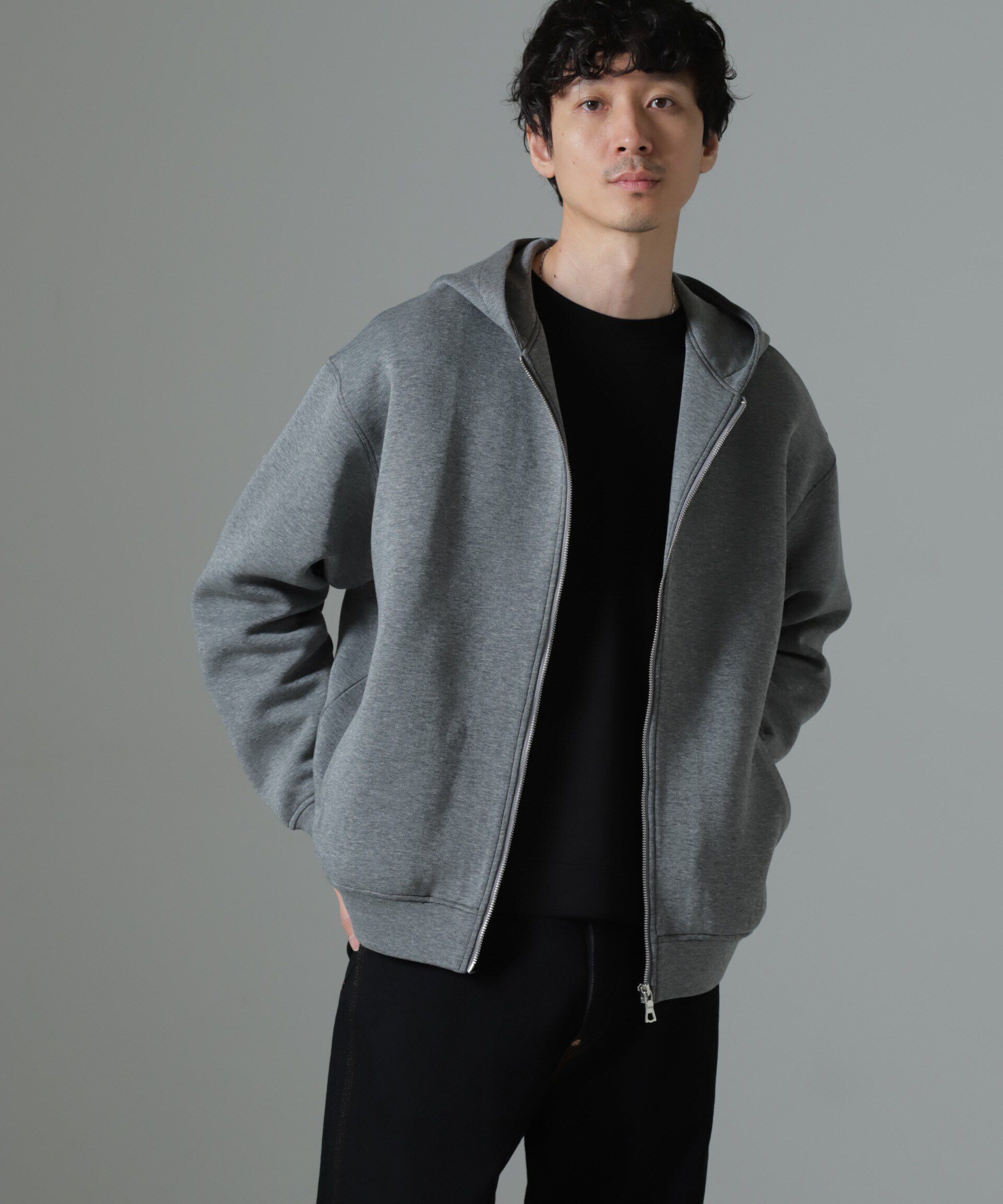 nano･universe「ボンディングボルドフィットフーディーブルゾン」|Tシャツ・カットソー|グレー