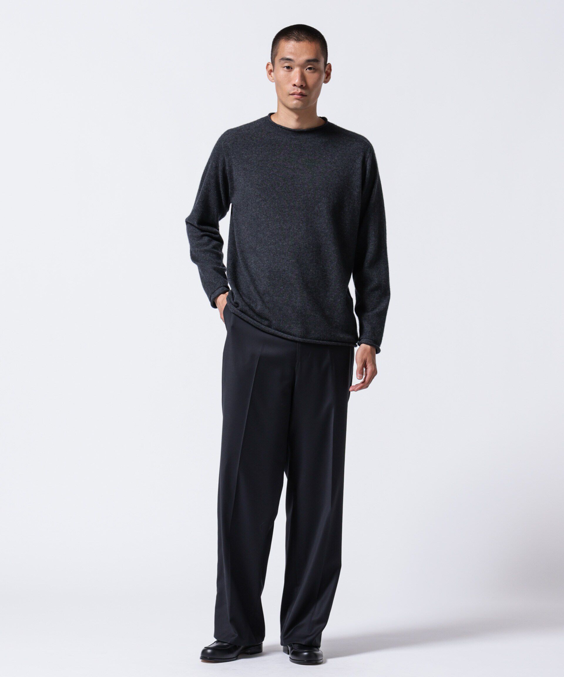 nano･universe「｢ASSEMBLANC｣シルクブレンドクリースワイドトラウザー」|チノ|