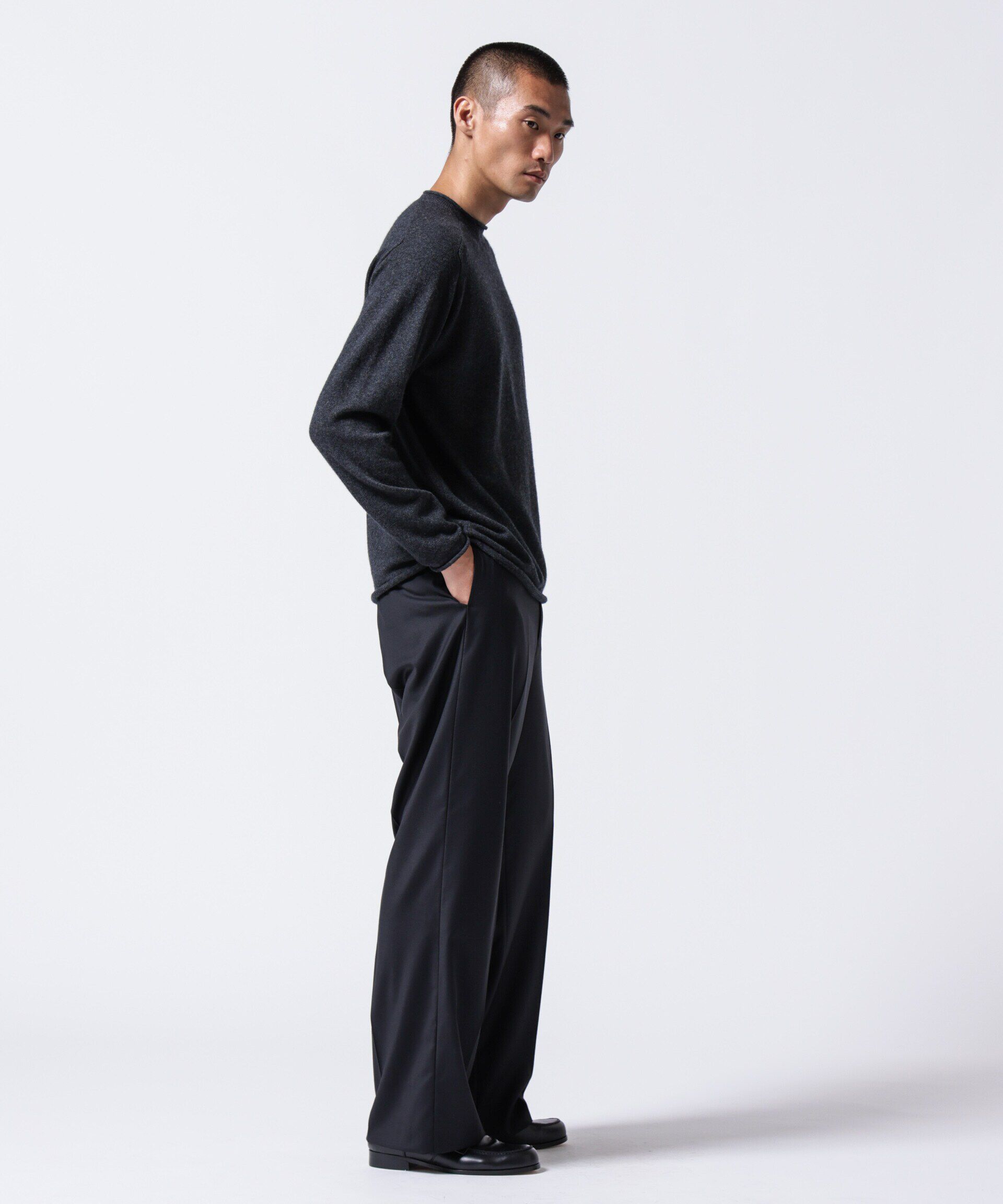 nano･universe「｢ASSEMBLANC｣シルクブレンドクリースワイドトラウザー」|チノ|