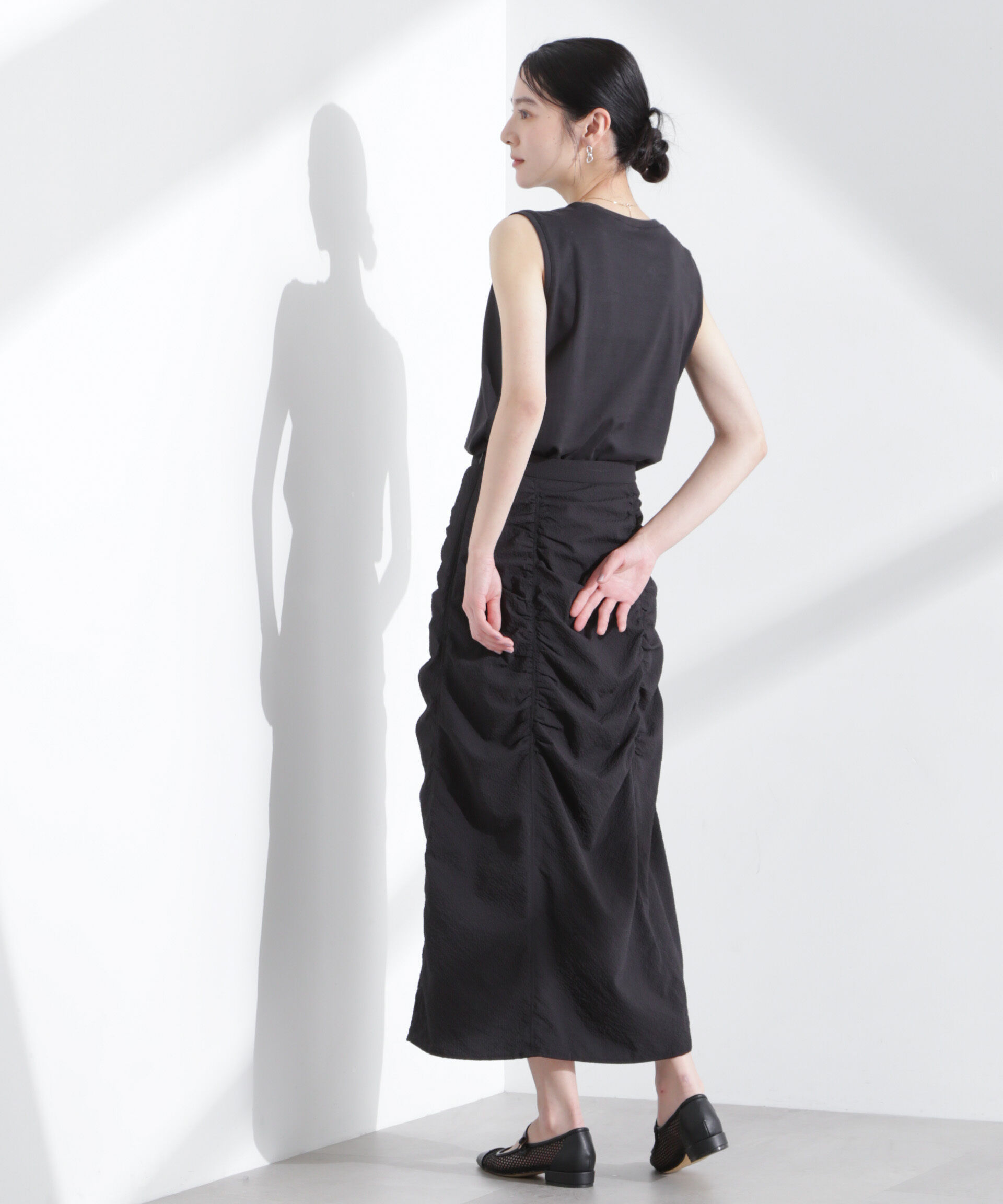 nano･universe「ギャザー切り替えサッカースカート」|スカート|