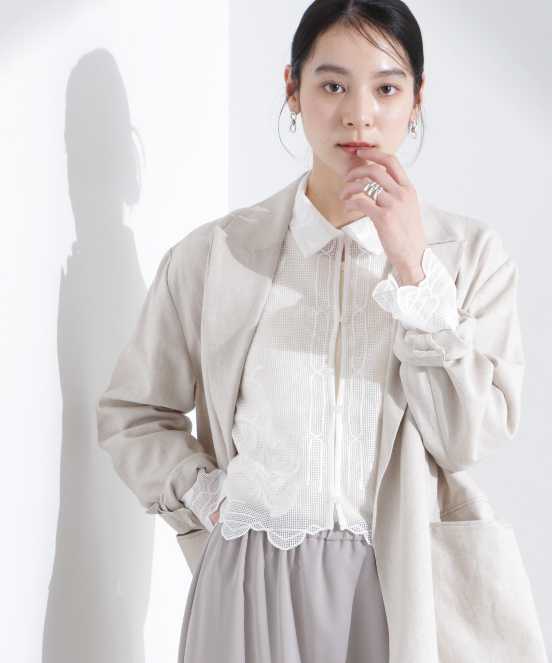 nano･universe「モチーフ刺繍レースシャツ」|シャツ・ブラウス|