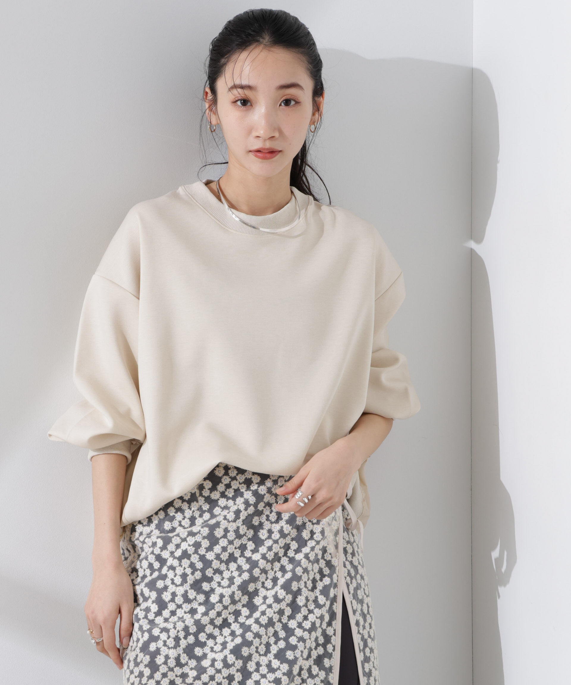 nano･universe「布帛コンビポンチカットトップス」|Tシャツ・カットソー|ベージュ