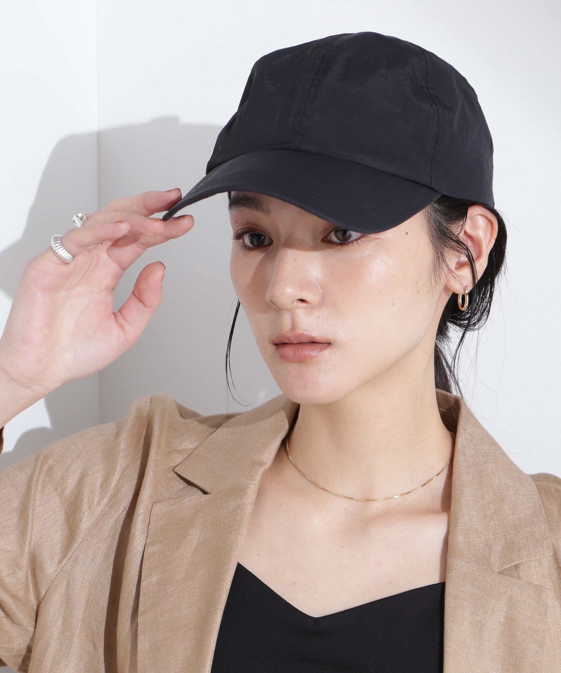 nano･universe「UVカット撥水サンシェードキャップ」|キャップ・キャスケット|ブラック