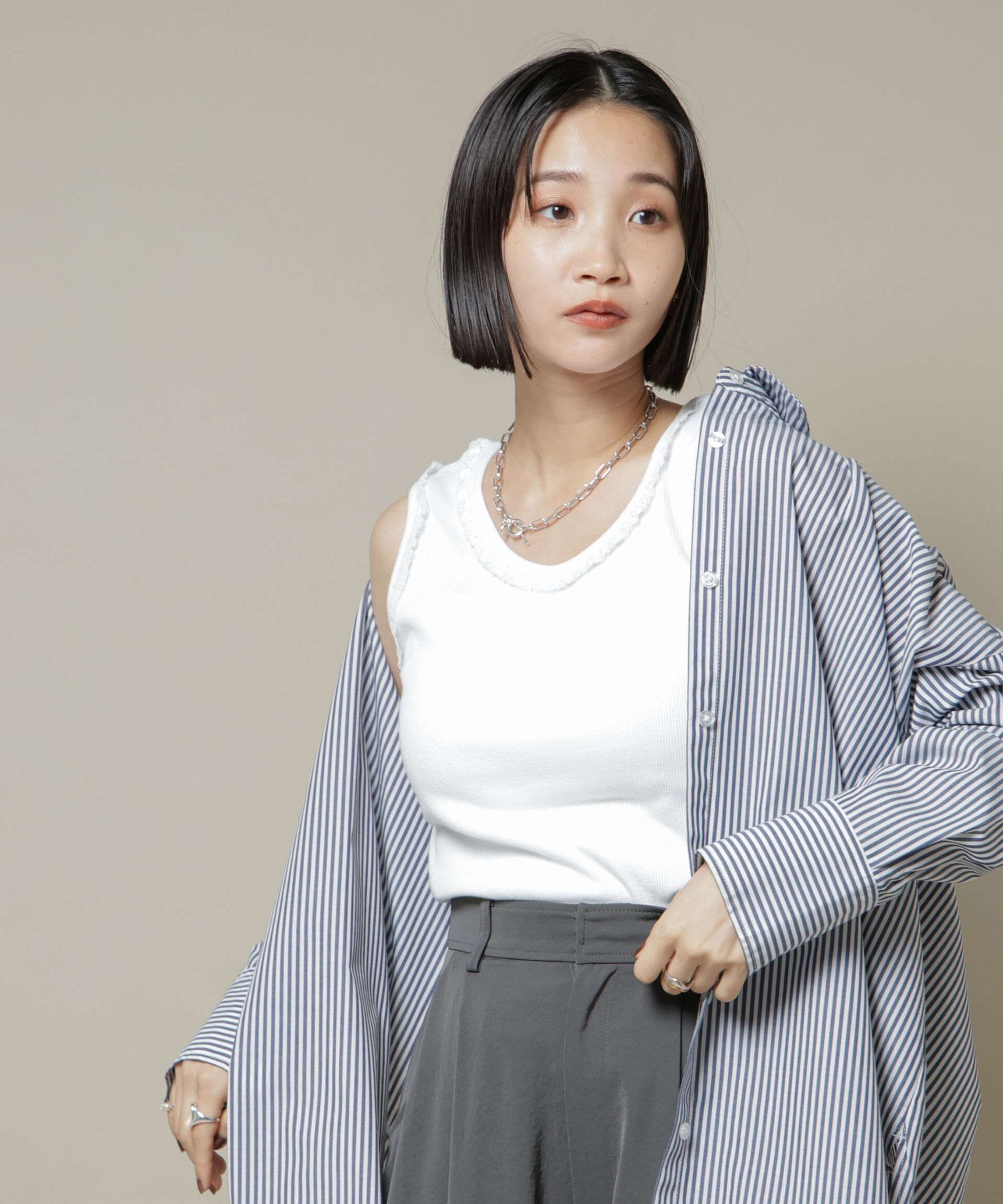 nano･universe「レーストリミングタンクトップ」|Tシャツ・カットソー|ホワイト