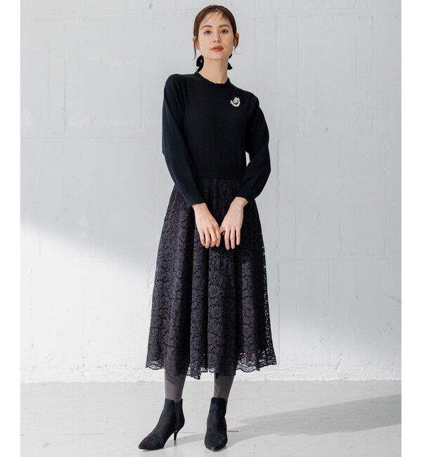 組曲「【セレモニー対応可】レーススカート付きニット ワンピース」|ドレス|