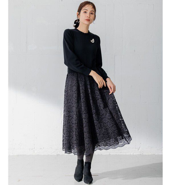 組曲「【セレモニー対応可】レーススカート付きニット ワンピース」|ドレス|