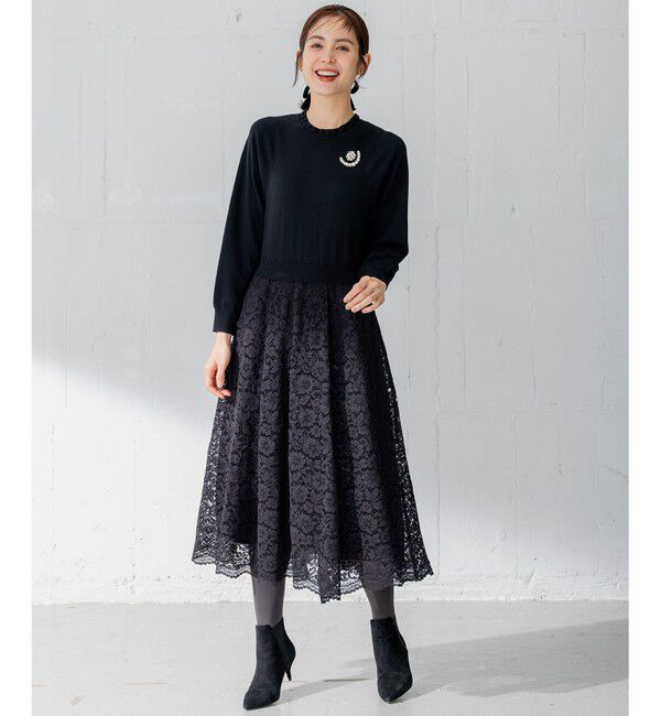 組曲「【セレモニー対応可】レーススカート付きニット ワンピース」|ドレス|