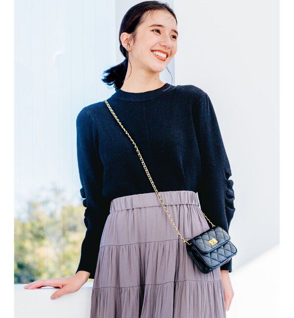 組曲「Elena フリルスリーブ ニットプルオーバー」|ニット・セーター|ブラック系