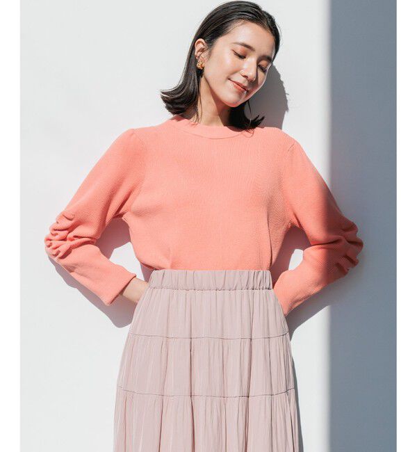 組曲「Elena フリルスリーブ ニットプルオーバー」|ニット・セーター|コーラル系