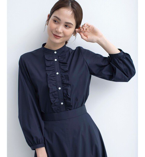 組曲「コンパクトシャーティング フリルブラウス」|シャツ・ブラウス|ネイビー系