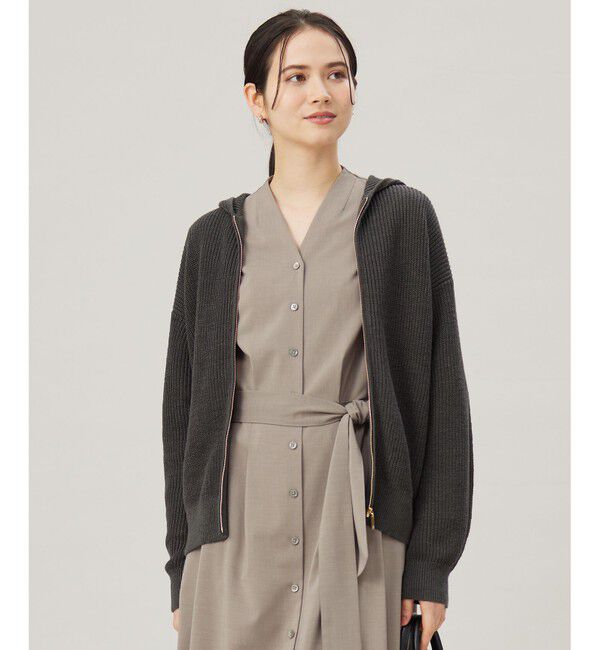 自由区「【洗える】リネンミドルゲージフーディ ニット」|パーカー|スレート