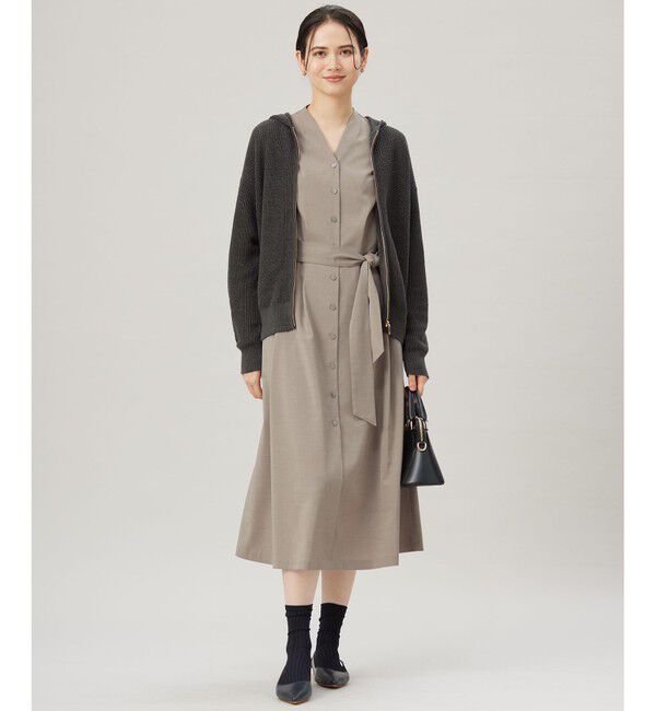 自由区「【洗える】リネンミドルゲージフーディ ニット」|パーカー|