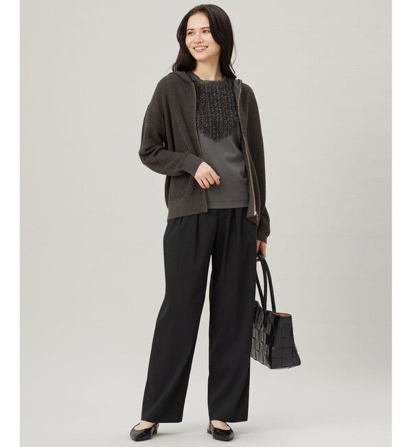 自由区「【洗える】リネンミドルゲージフーディ ニット」|パーカー|