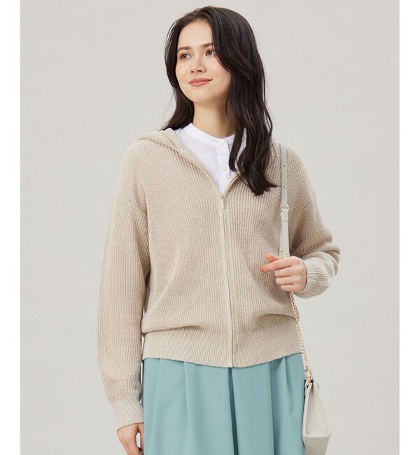 自由区「【洗える】リネンミドルゲージフーディ ニット」|パーカー|フラックス