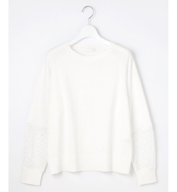 自由区「【洗える】レースコンビ ニット」|ニット・セーター|オフホワイト