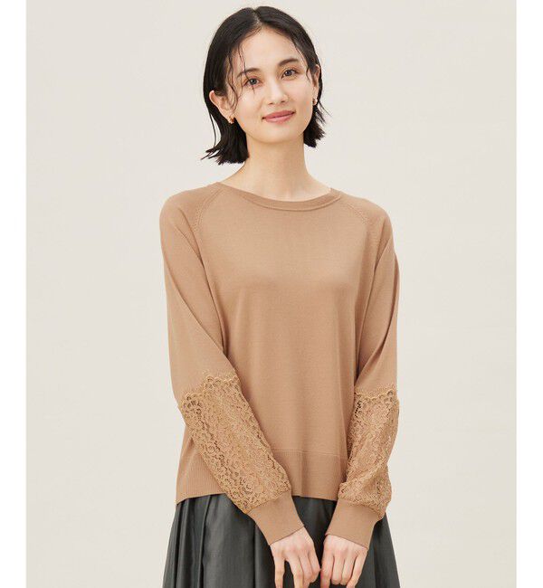 自由区「【洗える】レースコンビ ニット」|ニット・セーター|ベージュ