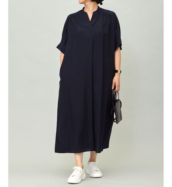 自由区「【接触冷感・UVケア・抗菌防臭・洗える】リヨセルポプリンシャツ ワンピース」|ワンピース|[新色]ネイビー