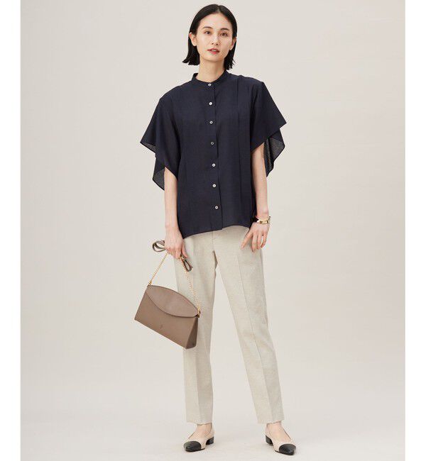 自由区「【接触冷感・吸水速乾・洗える】ナチュラルリネンフレア袖 シャツ」|シャツ・ブラウス|