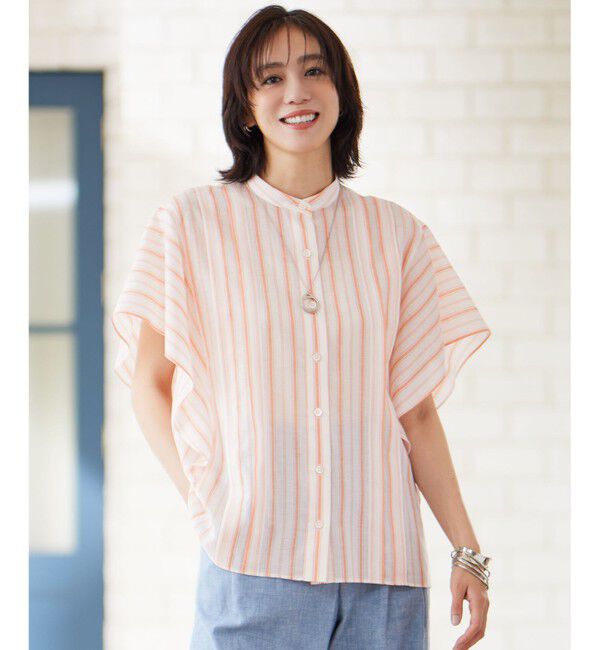 自由区「【接触冷感・吸水速乾・洗える】ナチュラルリネンフレア袖 シャツ」|シャツ・ブラウス|ﾎﾜｲﾄ&times;ｵﾚ