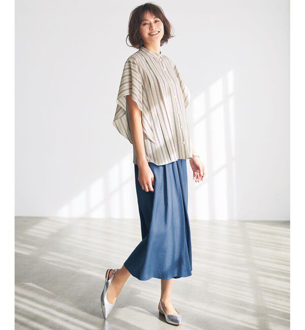 自由区「【接触冷感・吸水速乾・洗える】ナチュラルリネンフレア袖 シャツ」|シャツ・ブラウス|