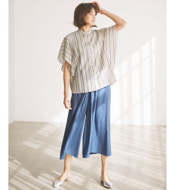 自由区「【接触冷感・吸水速乾・洗える】ナチュラルリネンフレア袖 シャツ」|シャツ・ブラウス|