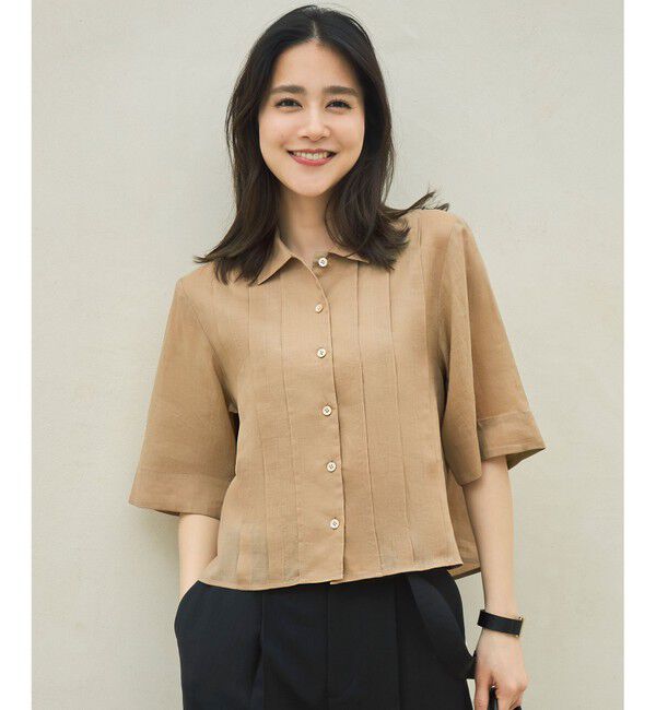 自由区「【カタログ掲載・接触冷感・洗える】シアーラミーローンクロップド丈 ブラウス」|シャツ・ブラウス|ベージュ