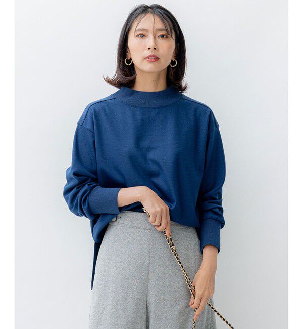 23区「【洗える】ウールミルドジャージー ボトルネック プルオーバー」|Tシャツ・カットソー|ダルブルー系