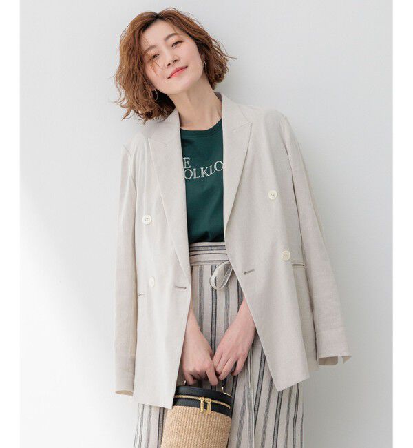 23区「【セットアップ対応/洗える】リネンレーヨンストレッチ ダブル ジャケット」|テーラードジャケット|ベージュ系