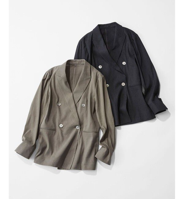23区「【セットアップ対応/洗える】リネンレーヨンストレッチ ダブル ジャケット」|テーラードジャケット|