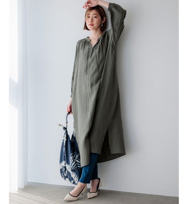 23区「【洗える】LIBECO カフタン ワンピース」|ワンピース|