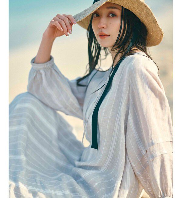 23区「【洗える】LIBECO カフタン ワンピース」|ワンピース|ﾍﾞｰｼﾞｭ&times;