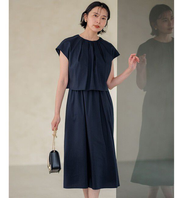 23区「【接触冷感/洗える】ストレッチラミータフタ ワンピース」|ワンピース|ネイビー系