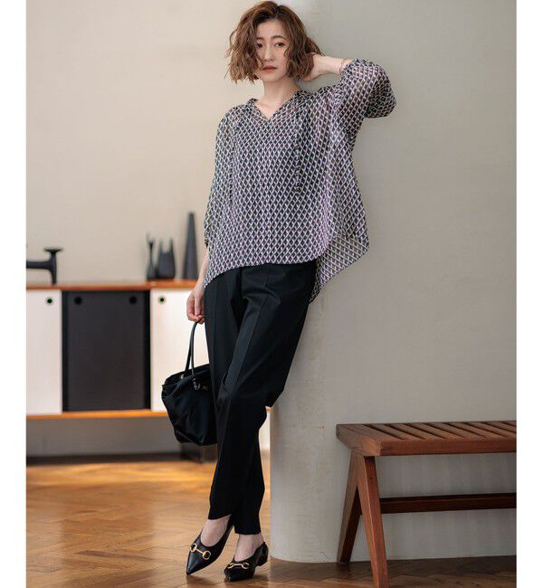 23区「【洗える】Ratti コラージュプリント ギャザー ブラウス」|シャツ・ブラウス|