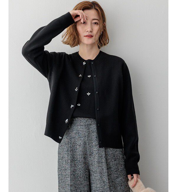 23区「ビジューニット カーディガン」|カーディガン|ブラック系