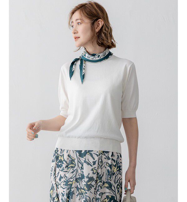 23区「【Oggi5月号掲載/洗える】プレミアムビオコットン 半袖 ニット」|ニット・セーター|ホワイト系