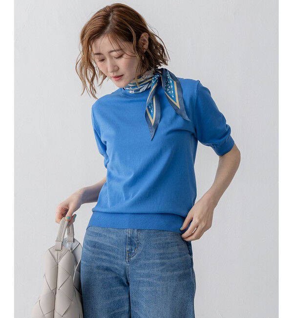 23区「【Oggi5月号掲載/洗える】プレミアムビオコットン 半袖 ニット」|ニット・セーター|ブルー系