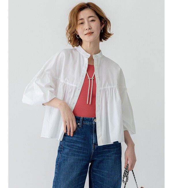 23区「【洗える】CANCLINI ギャザー フレア ブラウス」|シャツ・ブラウス|ホワイト系