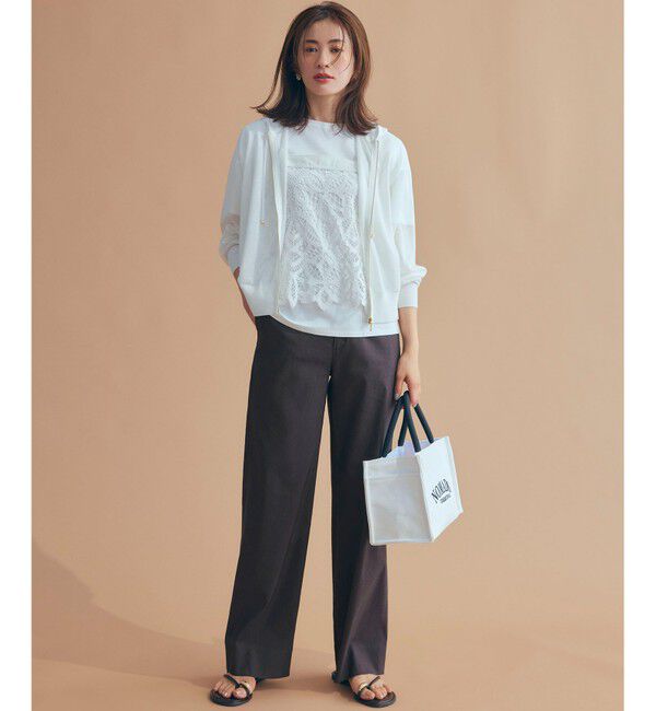 23区「【好評につき新色追加/汗じみ防止】エンブロイダリージャージー レースキャミソール付き カットソー」|Tシャツ・カットソー|